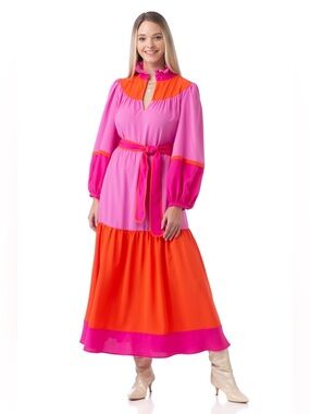 Crosby by Mollie Burch Delphine Dress NWT Small Pink Orange Colorblock Midi $302